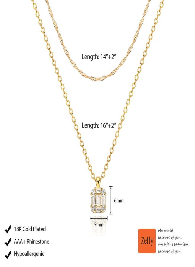 Zeffy Gold Necklace for Women, Dainty Layered Diamond Pendant Necklaces Simple CZ Solitaire Necklace Trendy Cute Choker Gold Jewelry Gifts - Image 5